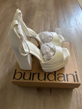 White Platform Block Heel Sandals with Ankle Strap